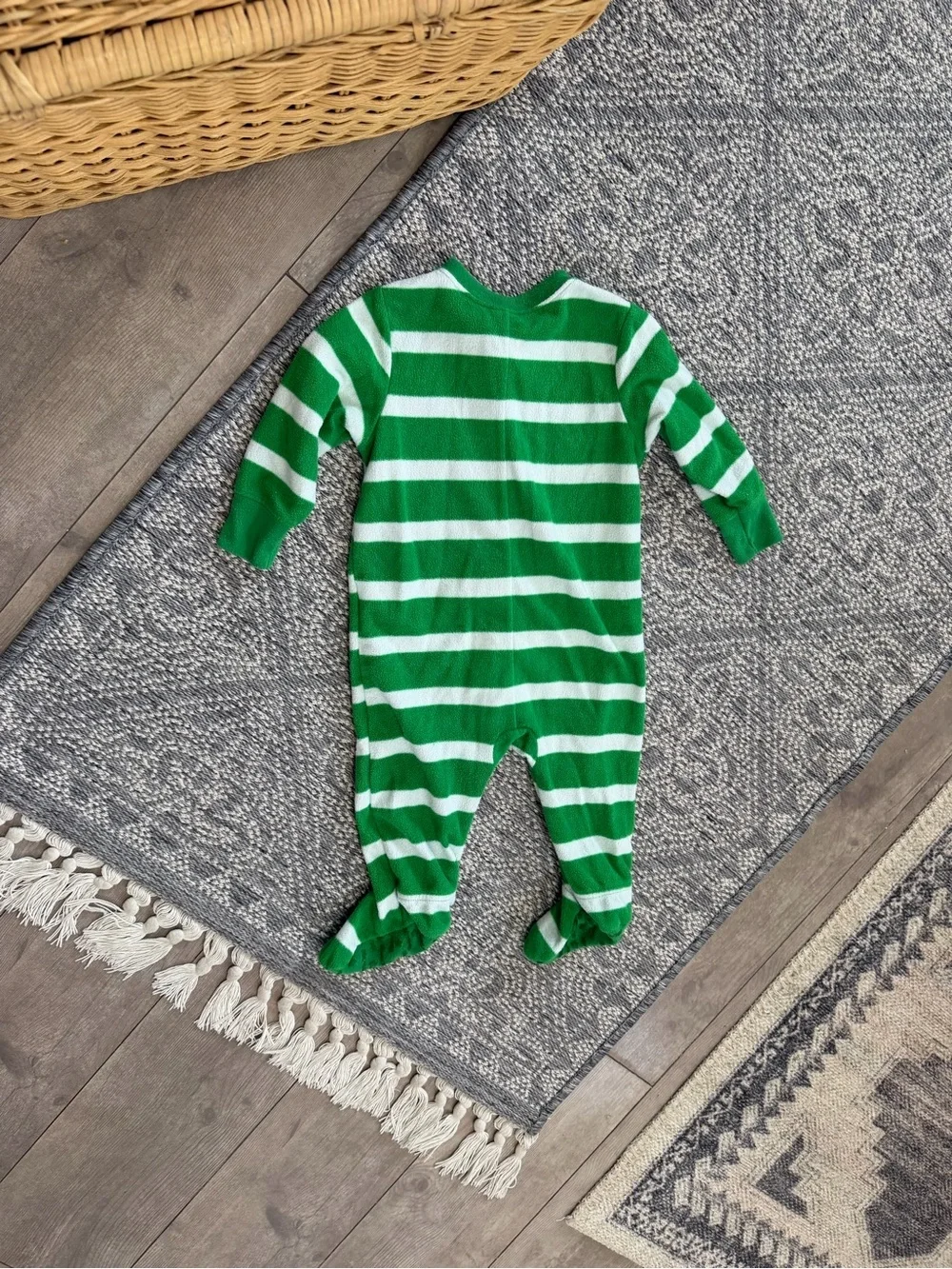Old Navy Green and White Striped Footed One-Piece 6-12 Months Baby Boy